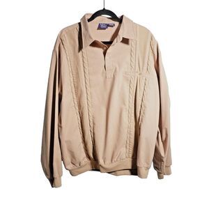 VTG Dad Grandpa Cable Knit Collared Sweatshirt Tan Polo Top Mens 2XL Golf 90s